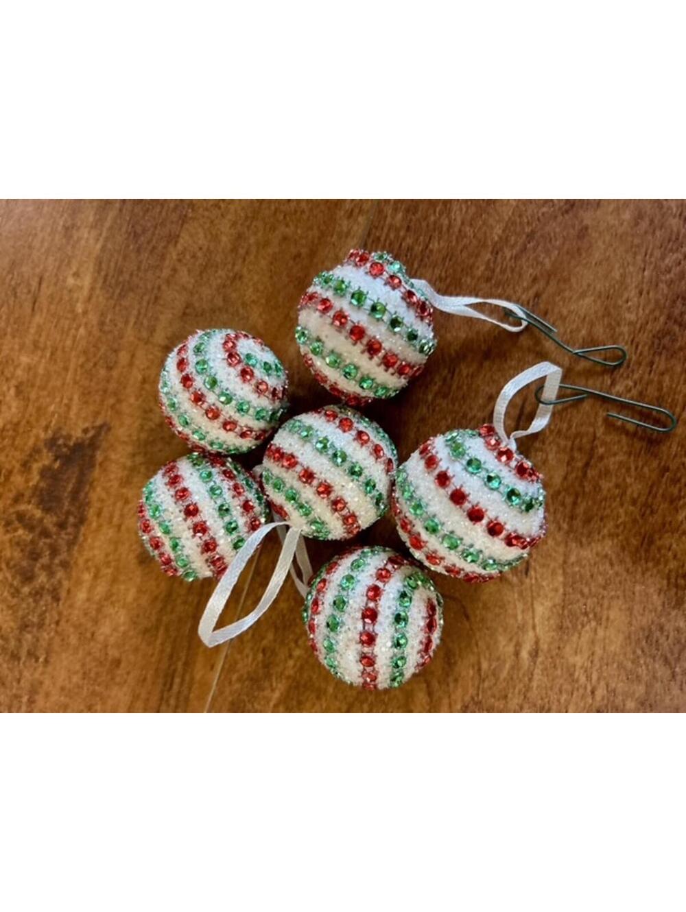 Set of 6 Beaded Christmas Ornament Balls